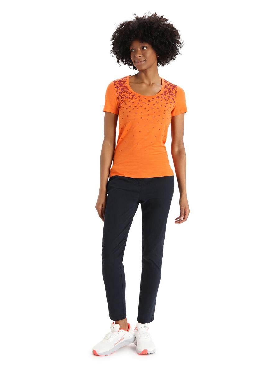 T Shirts Icebreaker Merino Tech Lite II Corta Sleeve Scoop Migration Femme Orange | FR 1590SGLO